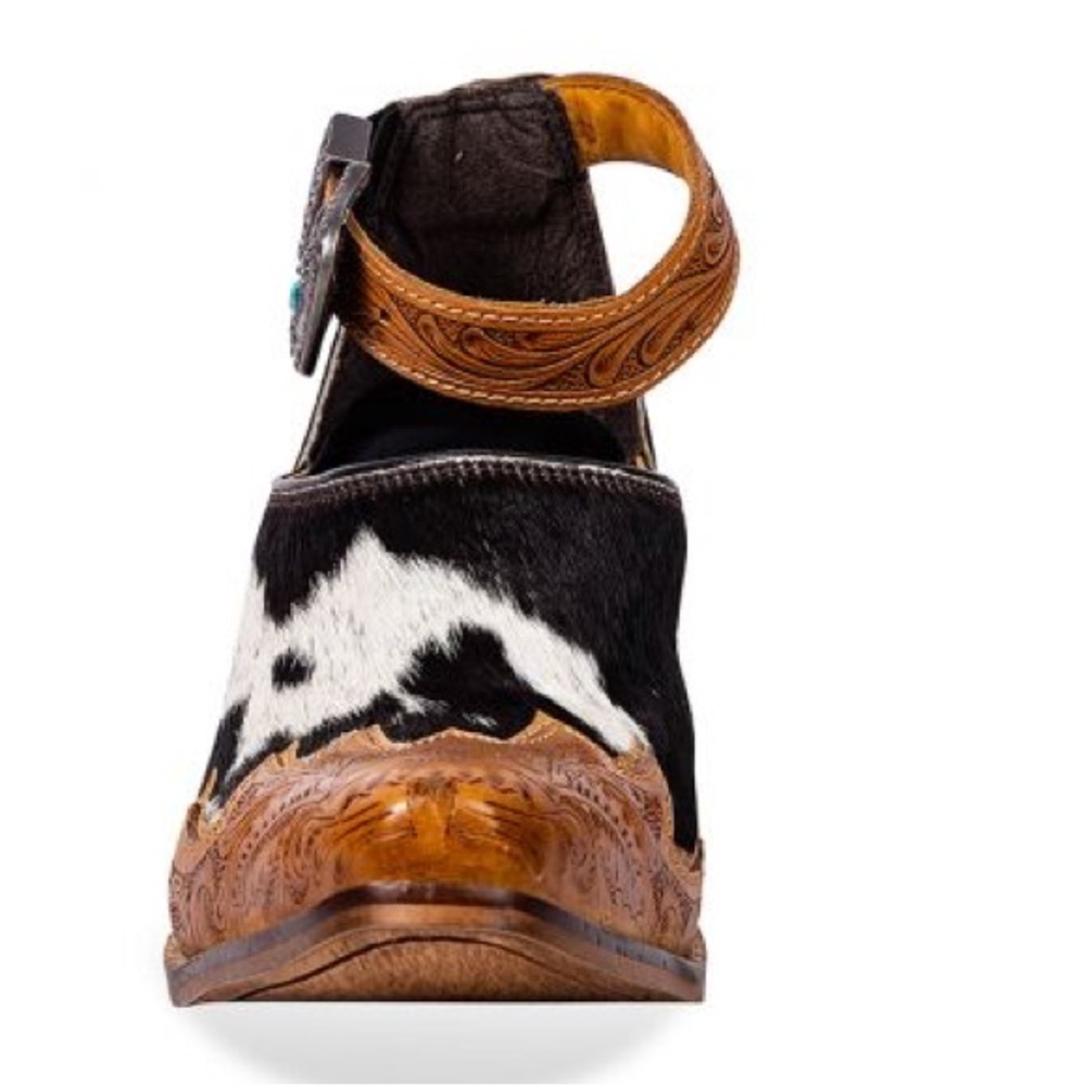 Hand-Tooled Leather  strap Genuine Hide-On Women Bootie Boot Boho Western Shoe - Picture 8 of 16